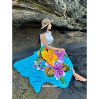 Hand Painted Floral Sarong in Light Blue color